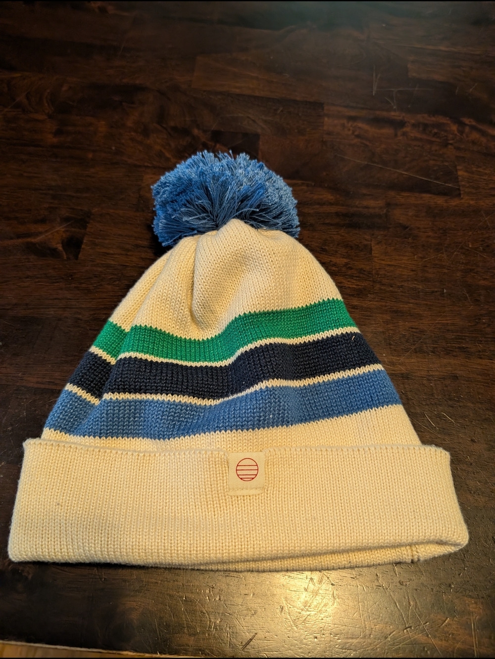 Marine Layer Striped Beanie, Cream/Blue